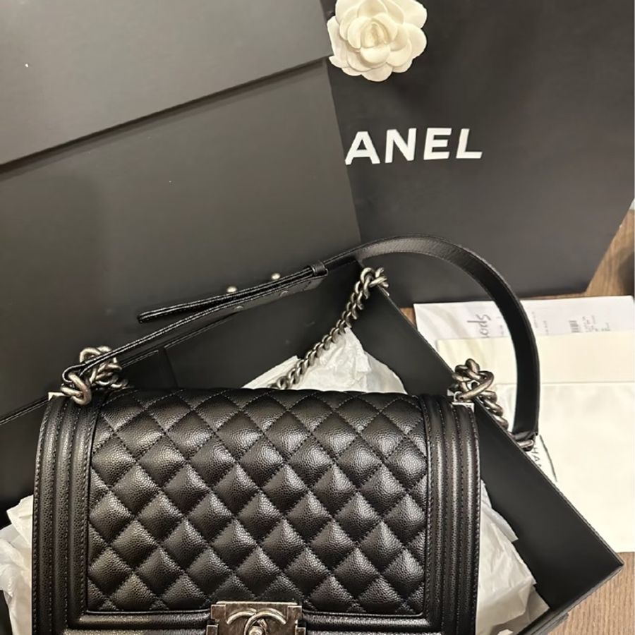 Chanel Leboy25黑銀荔枝皮鏈條斜挎包 #99新 #配件齊全 #專櫃原價年年漲🀄️-6