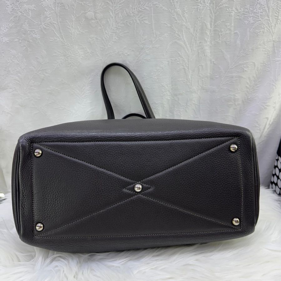 HERMES Clemence皮革Victoria 35銀扣灰色-2