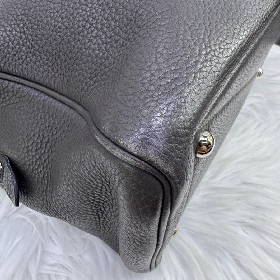 HERMES Clemence皮革Victoria 35銀扣灰色-13