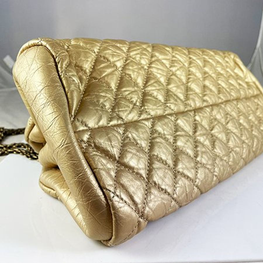 【CH0621】CHANEL金色牛皮菱格紋復古金鏈帶仕女兩用包(小)-2