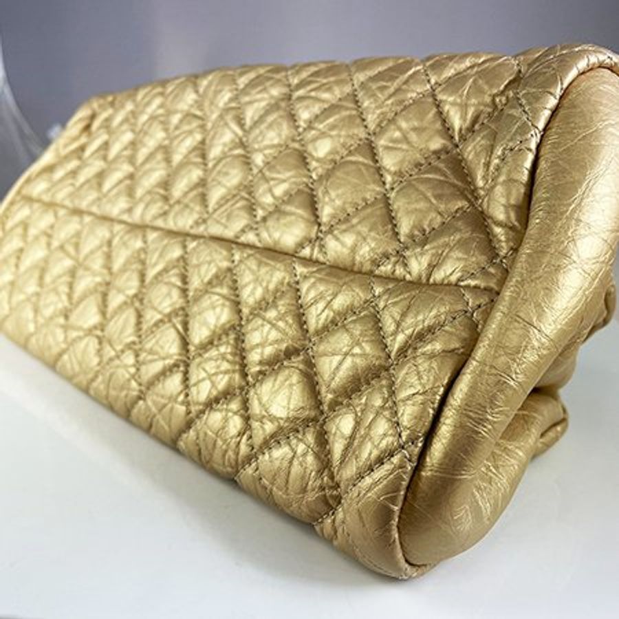 【CH0621】CHANEL金色牛皮菱格紋復古金鏈帶仕女兩用包(小)-3