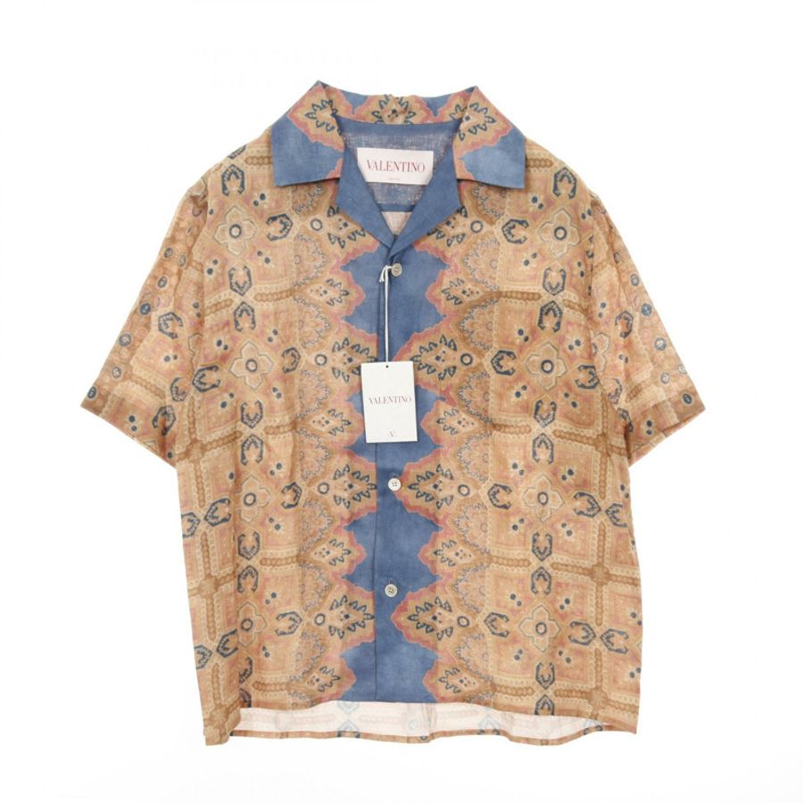 Valentino VOYAGE IMAGINAIRE 襯衫，布料為棕藍色多色，二手男款，尺寸 46-0