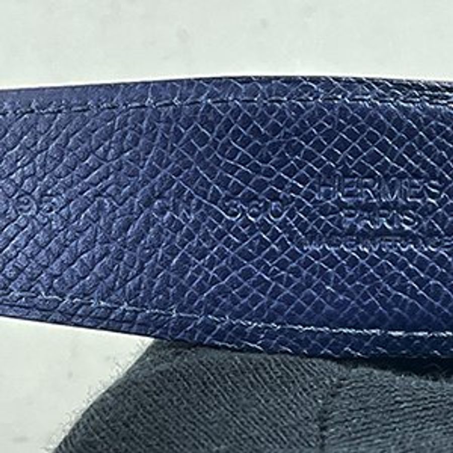 【H0378】HERMES藍黑色牛皮H LOGO 皮帶 3CM 95CM-7