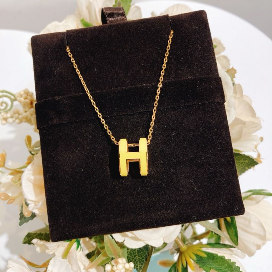 TW4457 Hermes 愛馬仕 大H Logo 項鍊 檸檬黃金扣Pop H Necklace-1