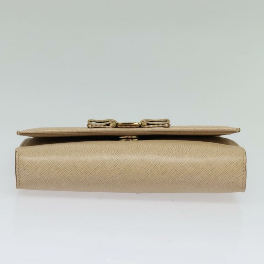 【日本直送】Salvatore Ferragamo 鏈條 Vala 肩背包 皮革 米色 金色 正品 140674-4