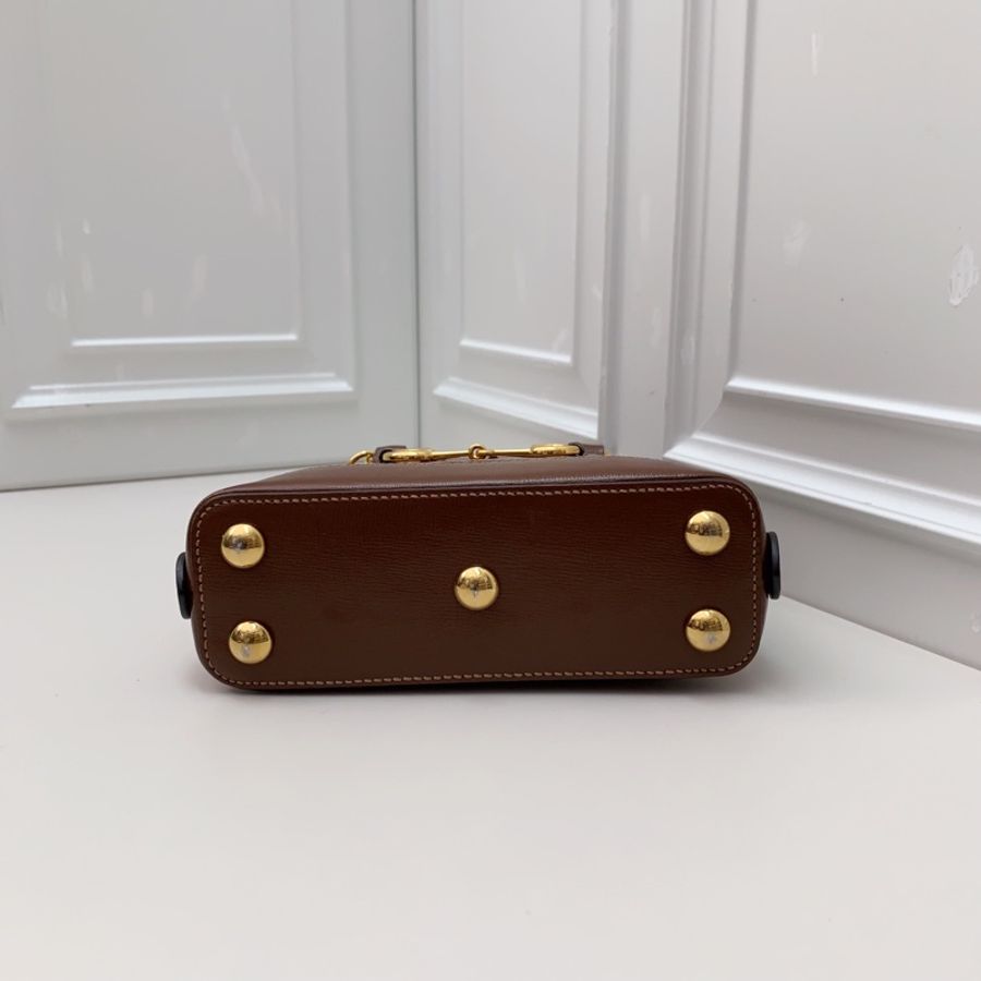 98新GUCCI古馳1955系列棕色mini馬銜扣貝殼包-7