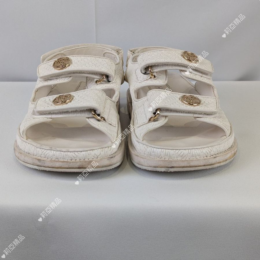 莉亞精品♡Chanel 金幣釦涼拖鞋 尺碼37 二手美鞋-4