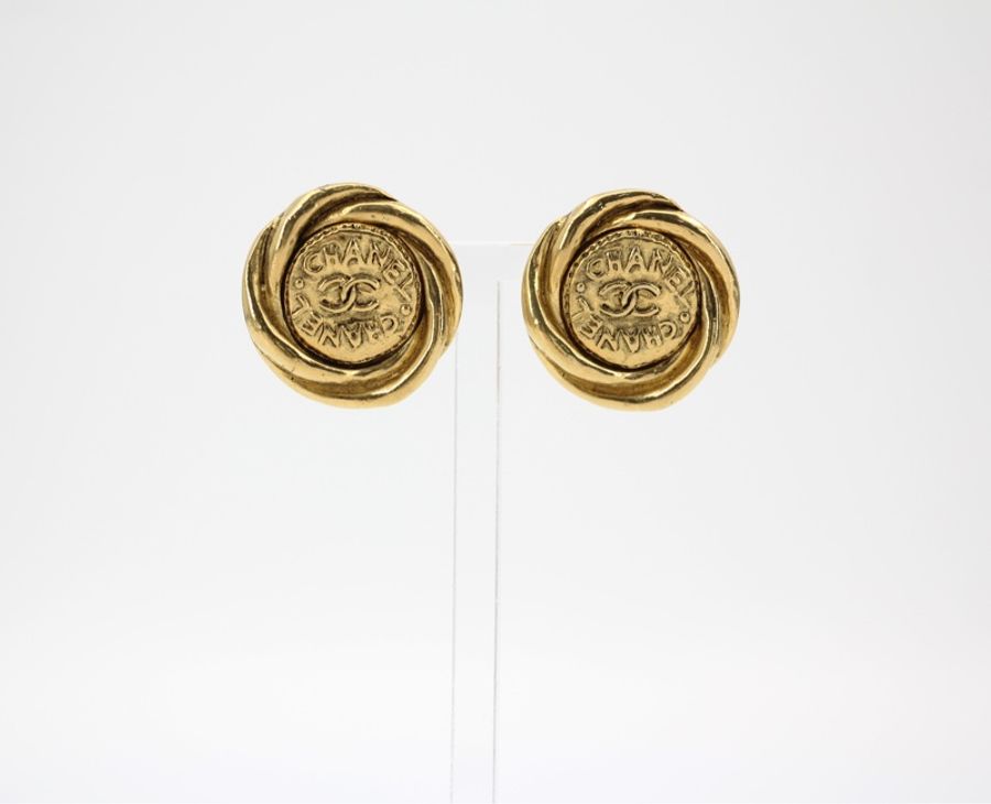 Chanel Vintage 86年鍍金扭紋雙Chanel圓形耳環-1