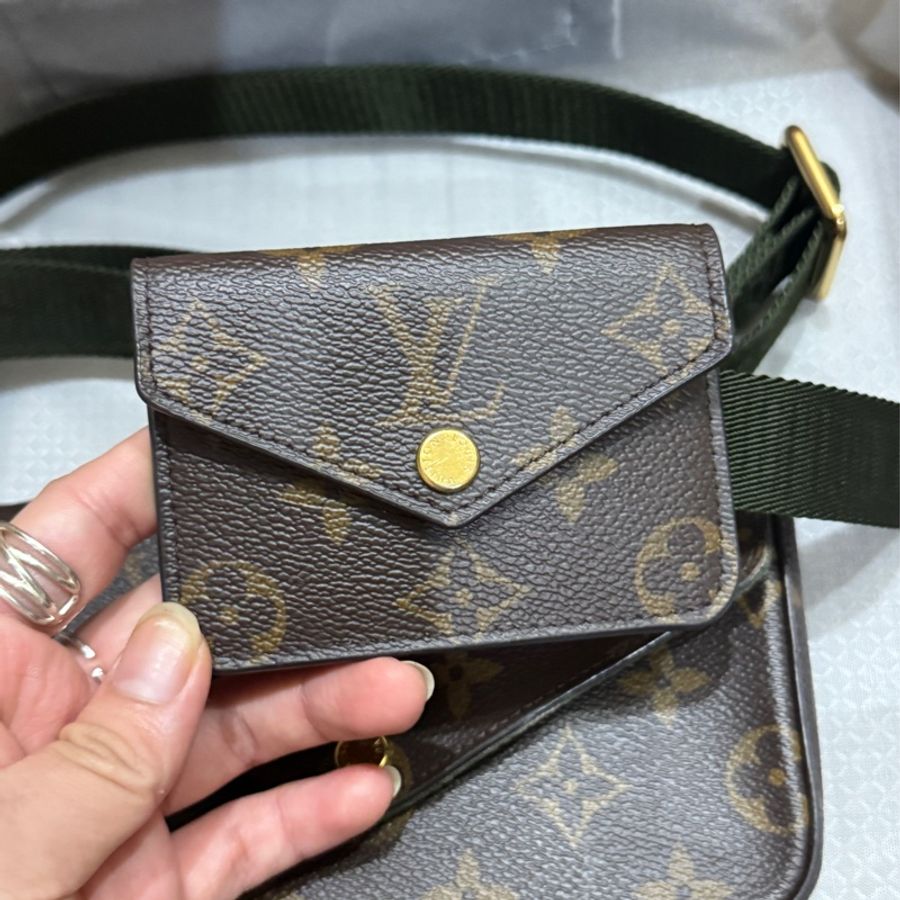 LV 原花金釦綠背帶 Felicie Strap& Go二合一斜背包 M80091-9