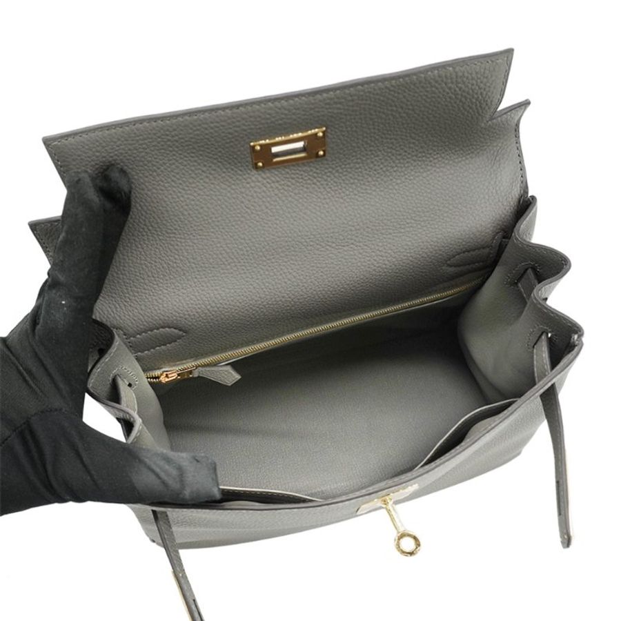 Hermes Kelly 28 Togo牛皮手提/肩背凱莉二用包(金釦/OL積雲灰)-4