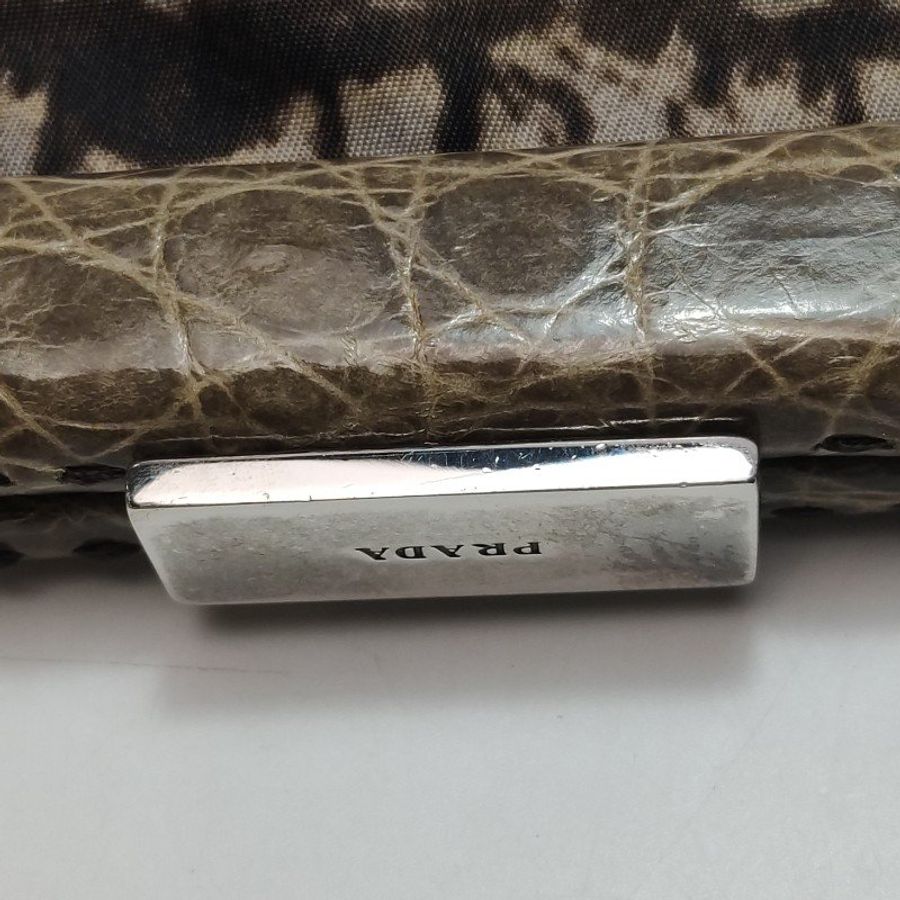 Prada 鱷魚皮 緞面 拼色 印花 圖案 單肩包-11