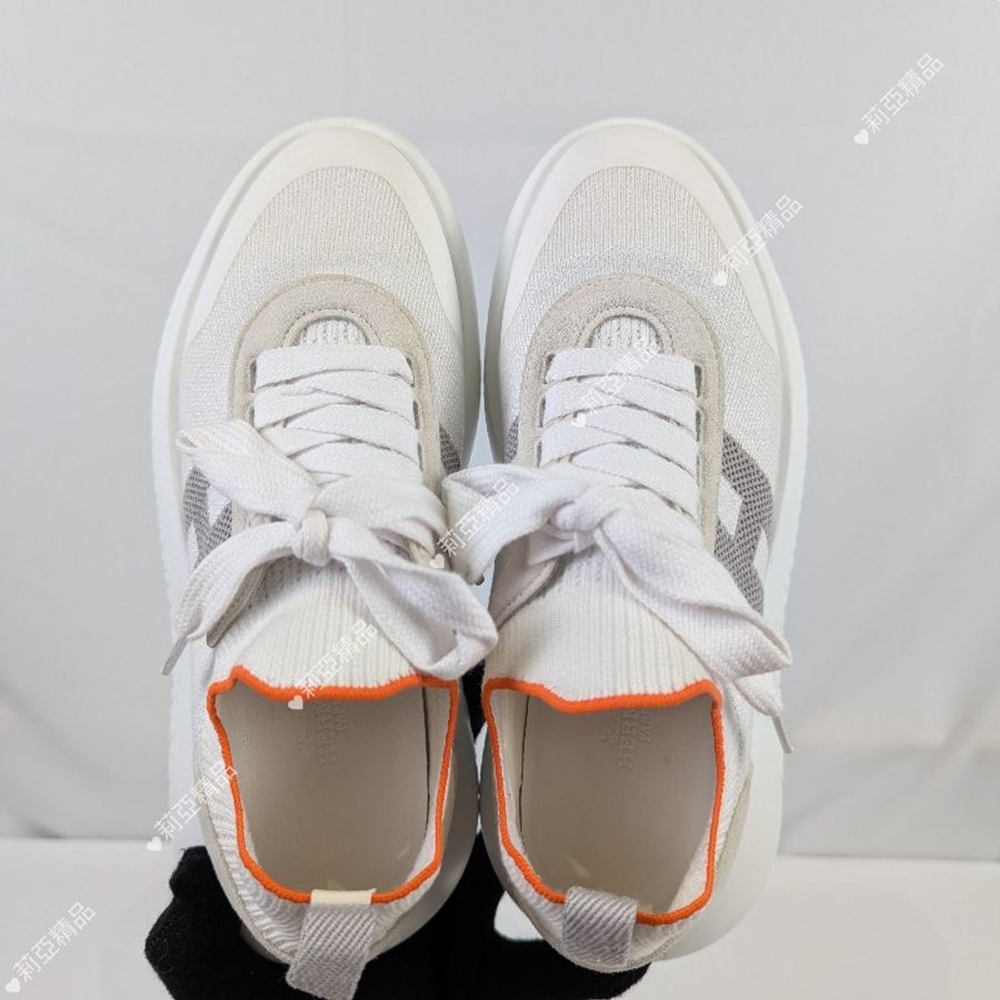 莉亞精品♡Hermes 橘邊襪套小白鞋 尺碼36 九新美鞋-6