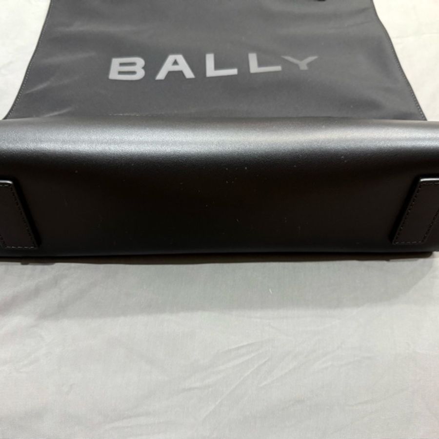 BALLY 經典黑字LOGO設計帆布拼接牛皮手提托特包(黑)-9