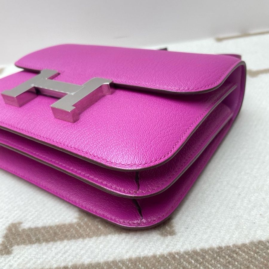 🌈Hermes💜Mini Constance 19💜L3玫瑰紫銀扣🌟99.8新🌟山羊皮🌟-5