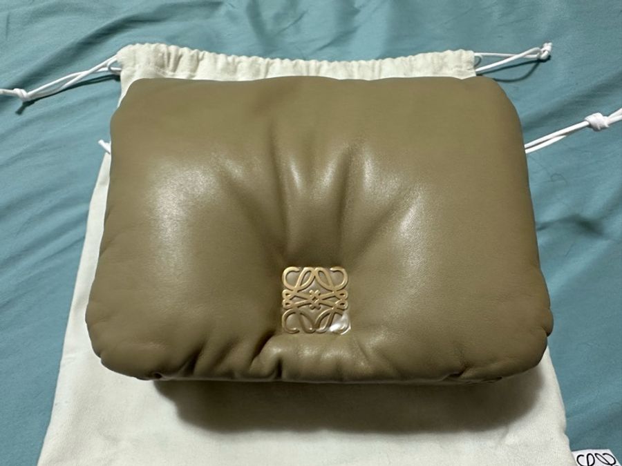 LOEWE 羅威 Goya 納帕小羊皮鍊帶枕頭包(黏土綠)-7