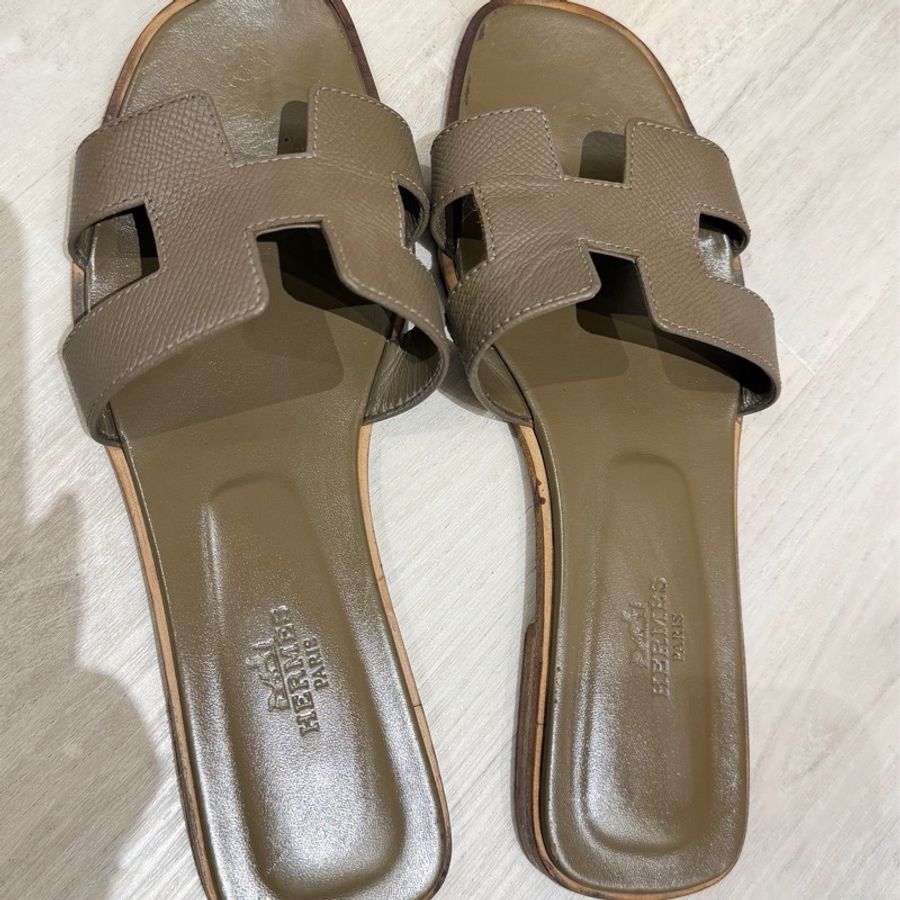 Hermes Oran sandal大象灰平底拖鞋 36 半 (二手)-9