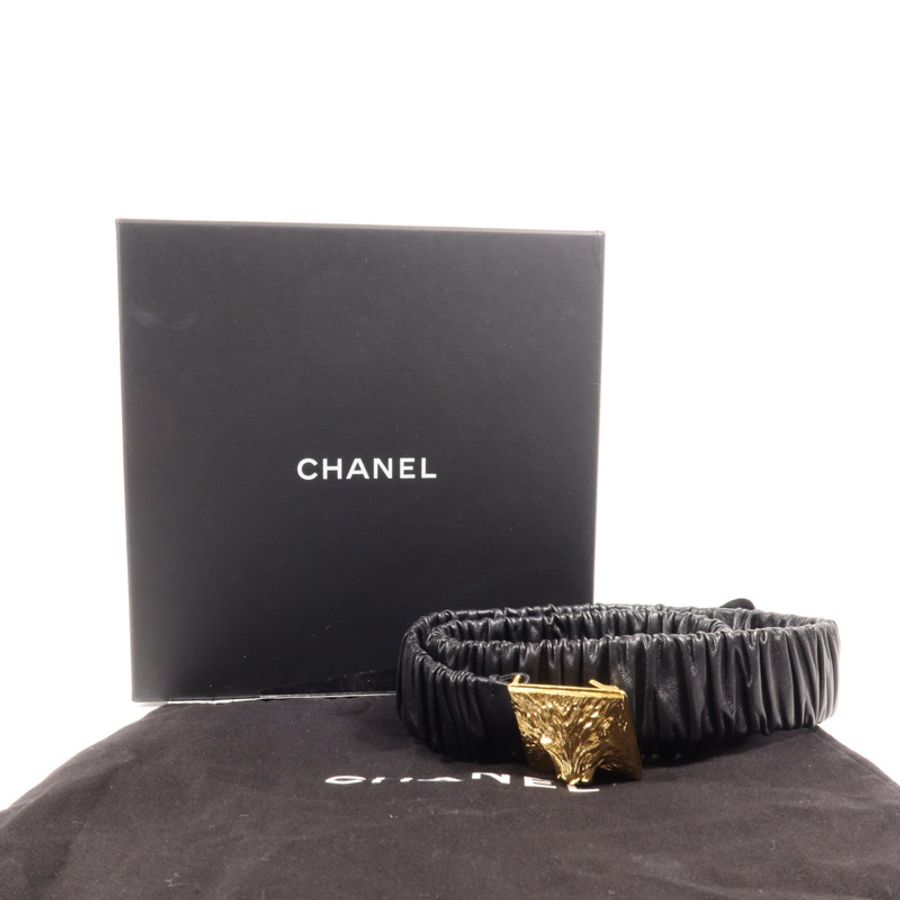 CHANEL 羊皮皮革Belt金扣皮帶-9