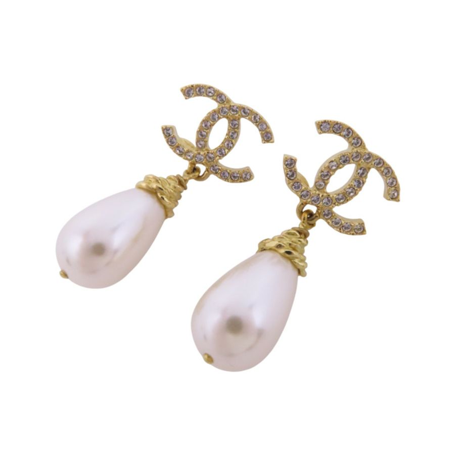 CHANEL 金屬/水鑽/仿珍珠Earrings金扣耳環-8