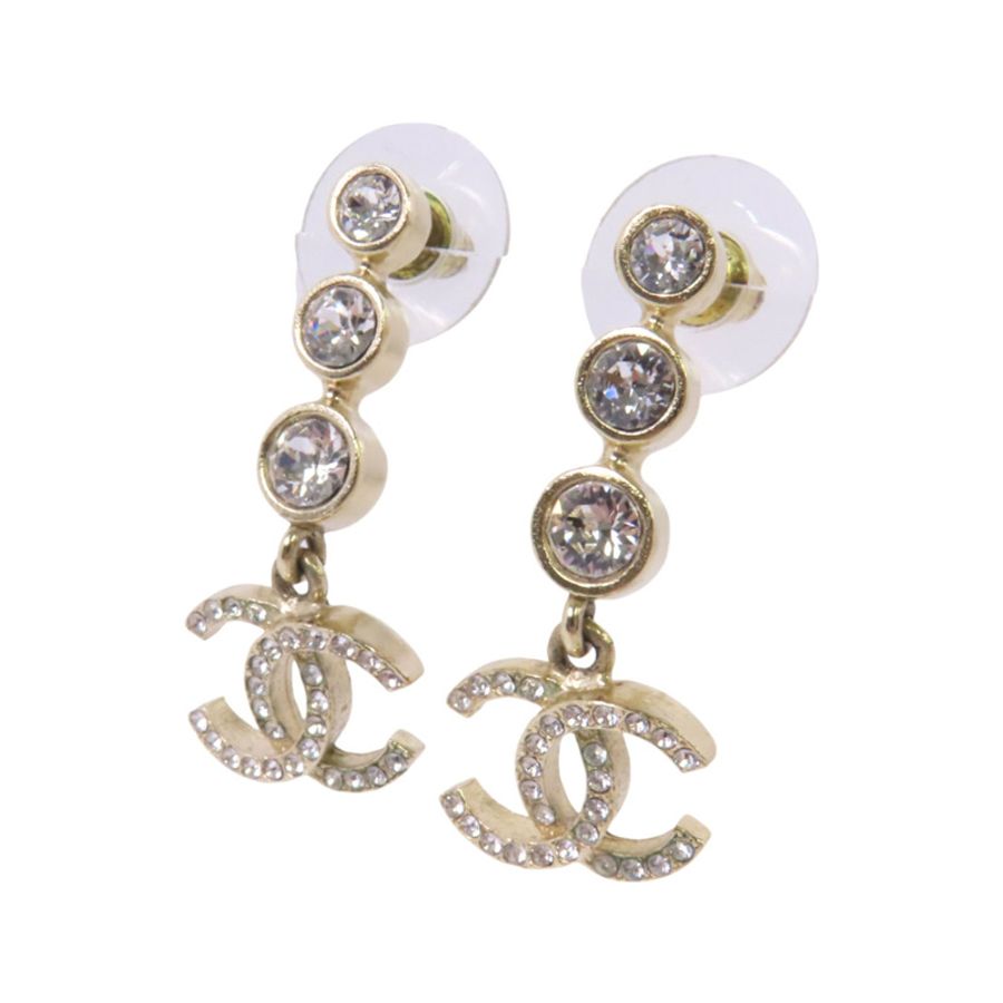 CHANEL 金屬/水鑽Earrings金扣耳環-1
