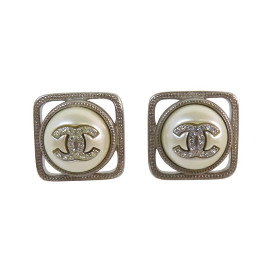 CHANEL 金屬/仿珍珠/水鑽Earrings金扣耳環-8