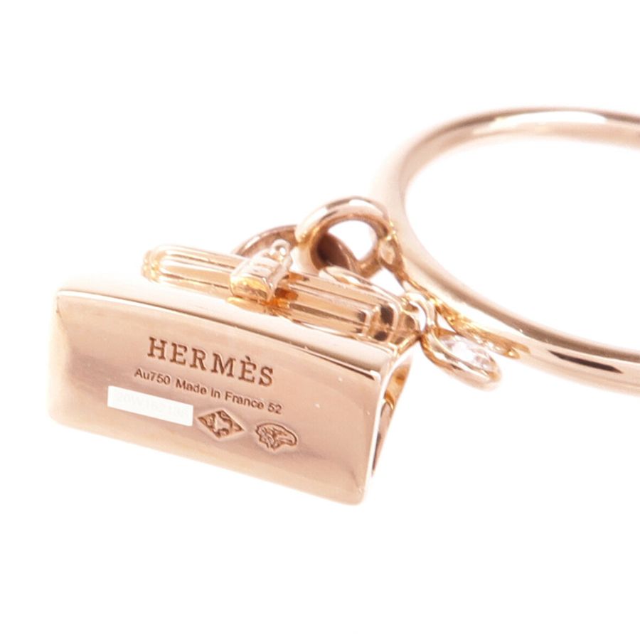 HERMES 18K玫瑰金Amulettes Kelly Ring鑽石戒指Hermes#52/US#6-4