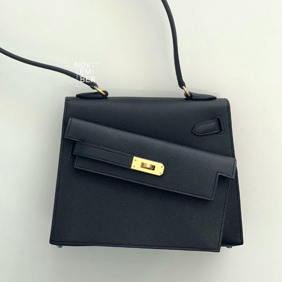 全新全配💖 限量藍盒子💙 Hermès 愛馬仕 Kelly Desordre 雙面凱莉 黑色金釦-7