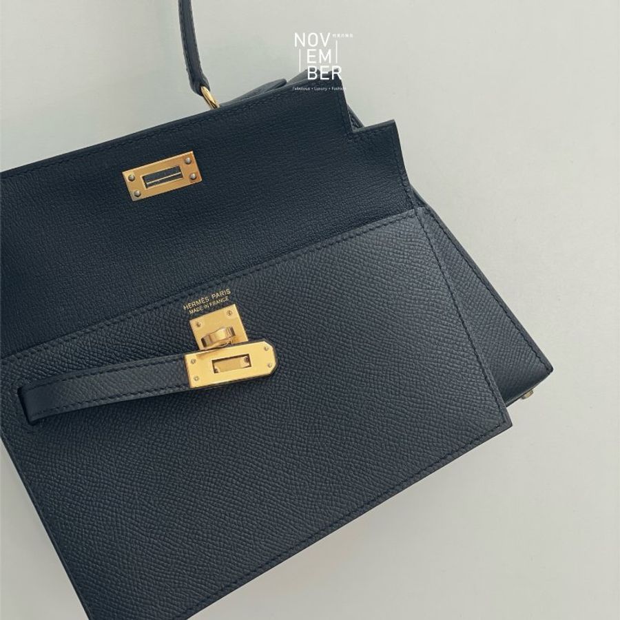 全新全配💖 限量藍盒子💙 Hermès 愛馬仕 Kelly Desordre 雙面凱莉 黑色金釦-20