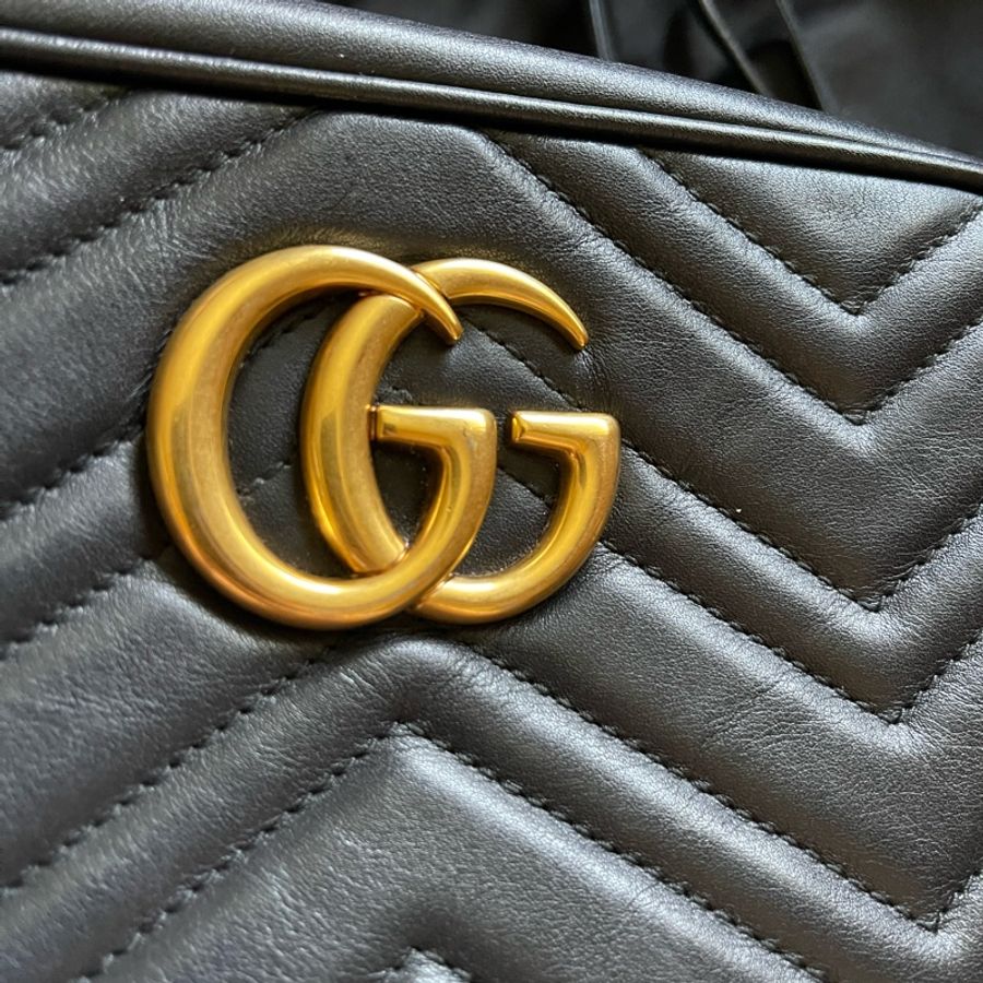 Gucci馬夢系列金釦黑24cm相機包-44