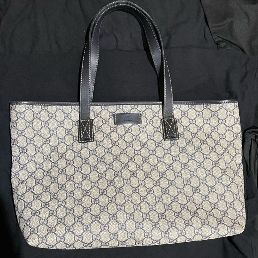 Gucci經典logo黑藍46cm拉鍊托特包-0