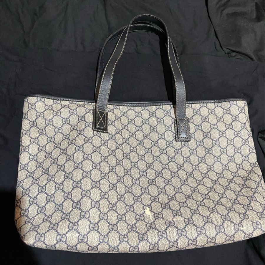 Gucci經典logo黑藍46cm拉鍊托特包-1