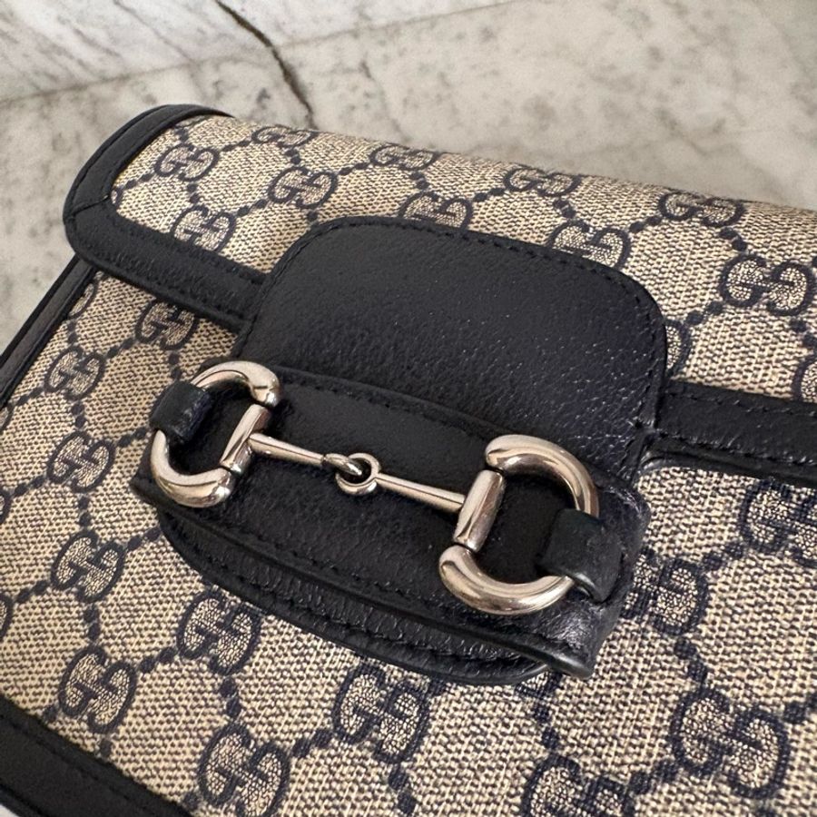 Gucci 古馳｜1955 mini老花馬鞍包 藍黑-9