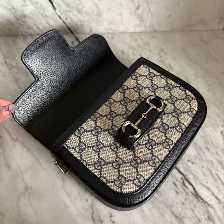 Gucci 古馳｜1955 mini老花馬鞍包 藍黑-16