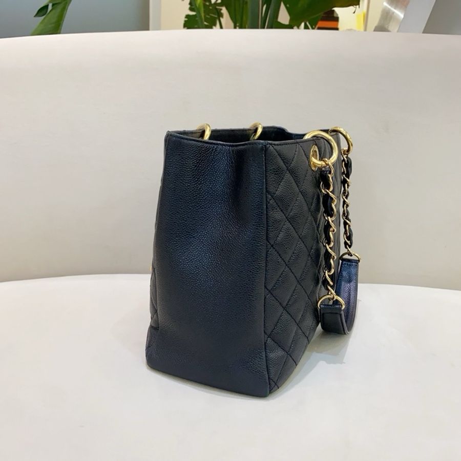 Chanel香奈兒 GST 黑金荔枝紋牛皮托特鏈條包-5