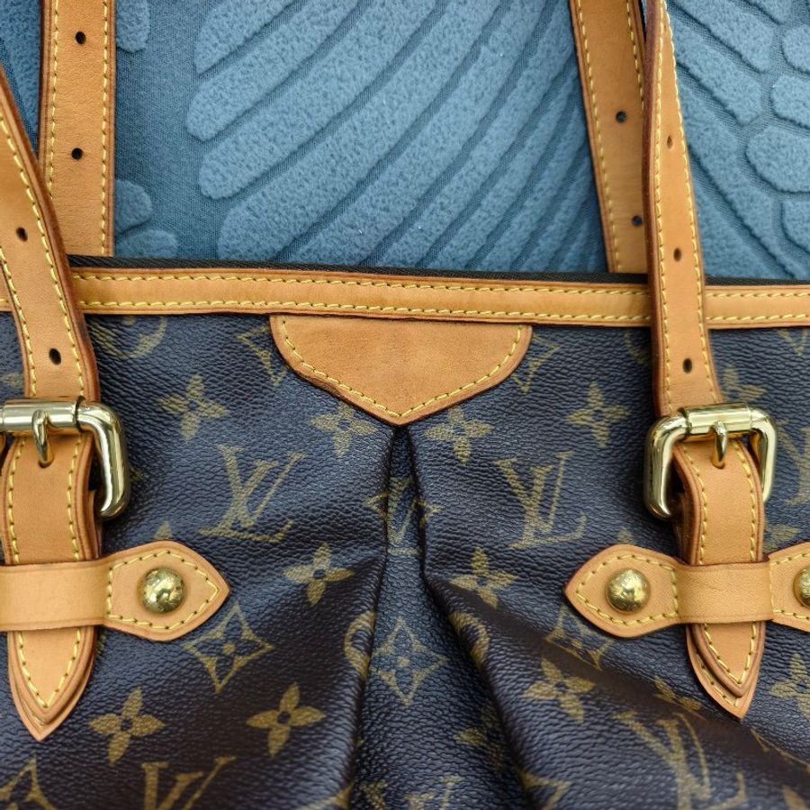 LV LOUIS VUITTON Palermo GM M40146 老花 原花皺褶拉鍊手提肩背包-1