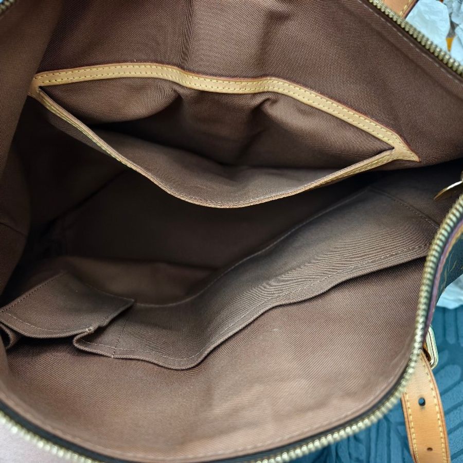 LV LOUIS VUITTON Palermo GM M40146 老花 原花皺褶拉鍊手提肩背包-4