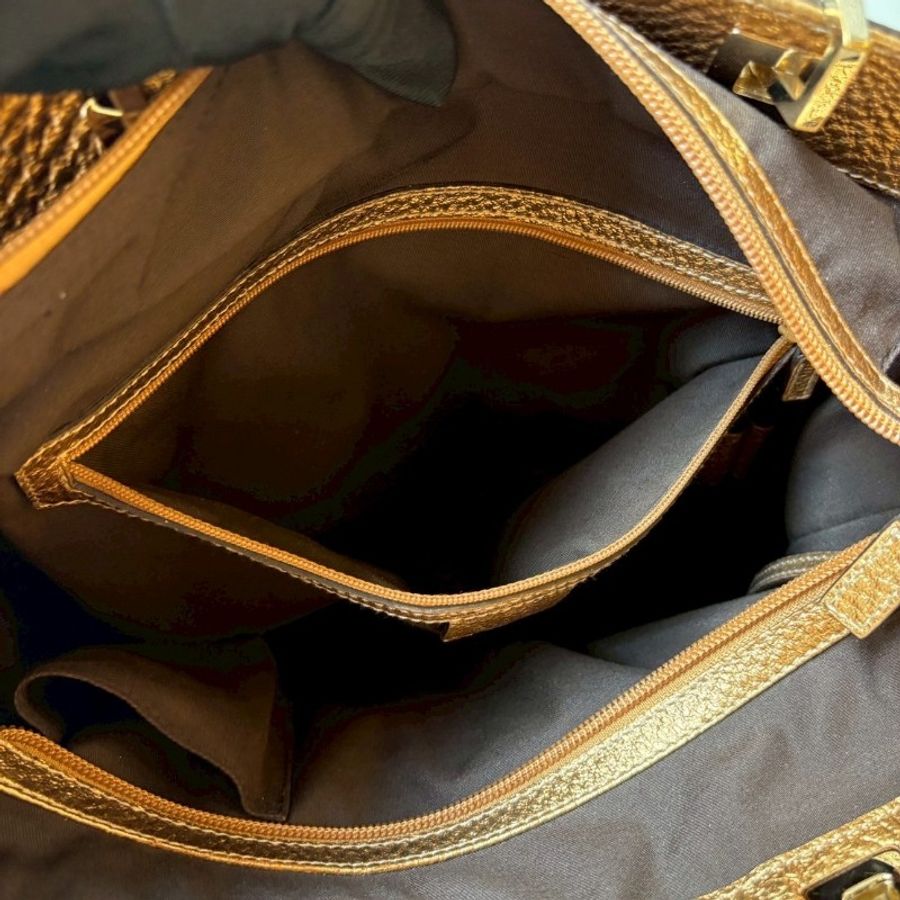 Gucci 古銅金皮革邊GGlogo布托特包-21