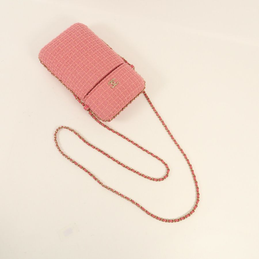 CHANEL 【激減優惠】斜紋軟呢Phone Bag金扣鏈帶肩背袋-9