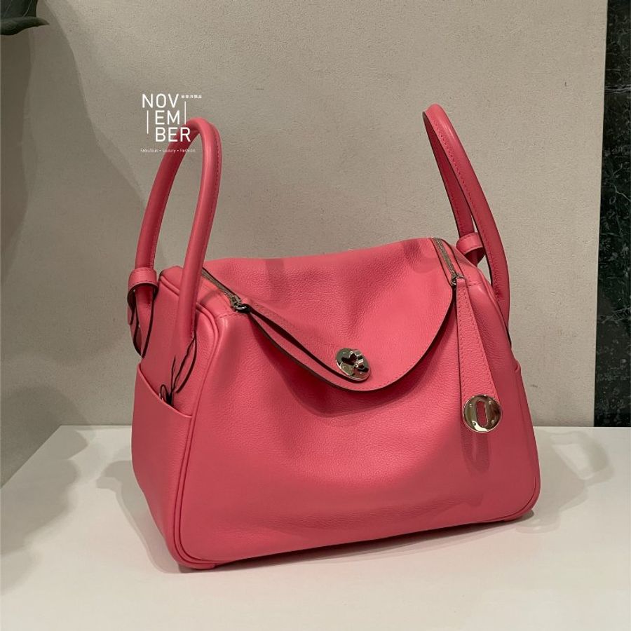 9成新🧡 Hermès 愛馬仕 Lindy26 粉色銀釦-1