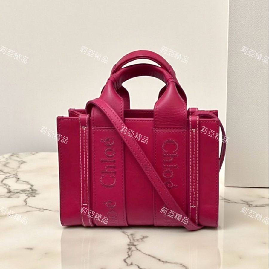 莉亞精品♡Chloe mini woody 桃色 九新美品-0