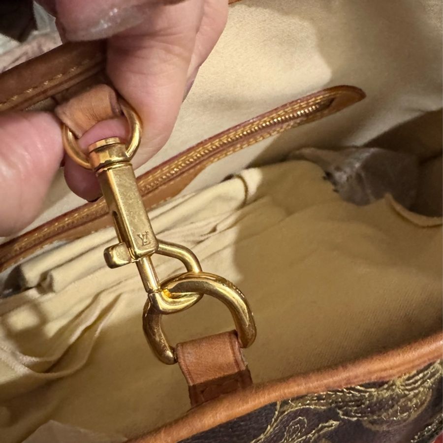 閒置未用正品LV限量 絕版 刺繡花卉 M51154 雙側釦 束口 購物包 肩背包-3