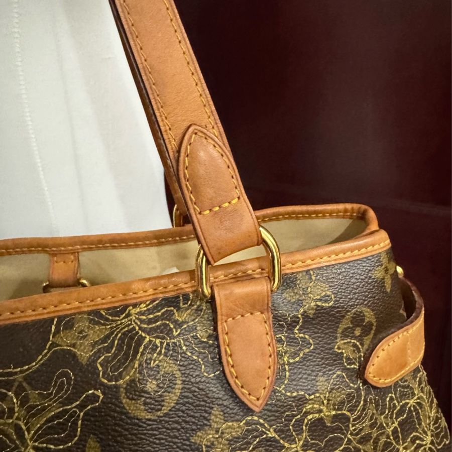 閒置未用正品LV限量 絕版 刺繡花卉 M51154 雙側釦 束口 購物包 肩背包-5