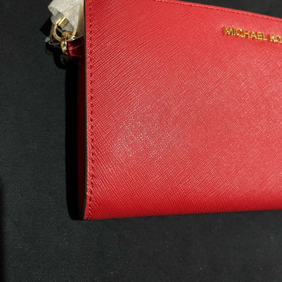 MICHAEL KORS 金釦皮革紅雙層中夾 手拿包-10