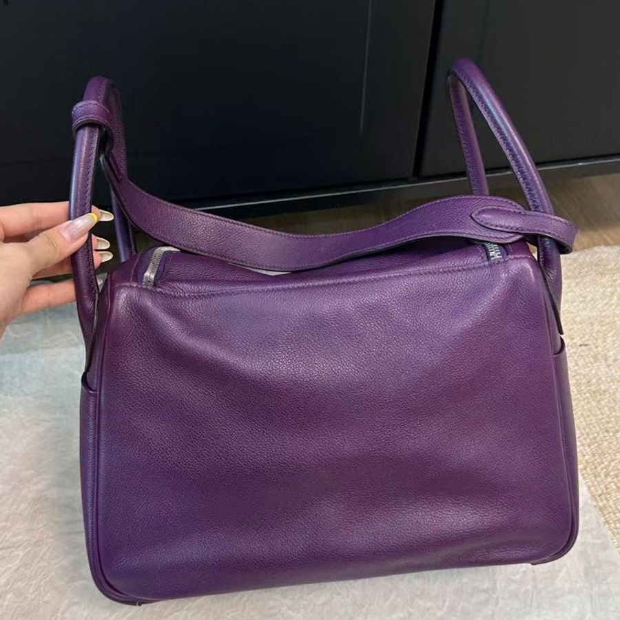 🌈Hermes💜Lindy 30💜紫色銀扣🌟98新🌟evercolor皮🌟-9