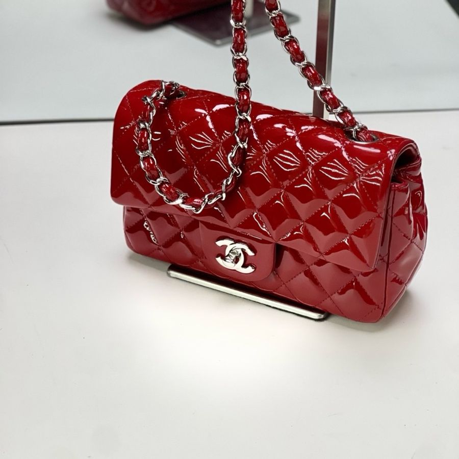 Chanel cf大mini 紅色漆皮銀扣 18開-1