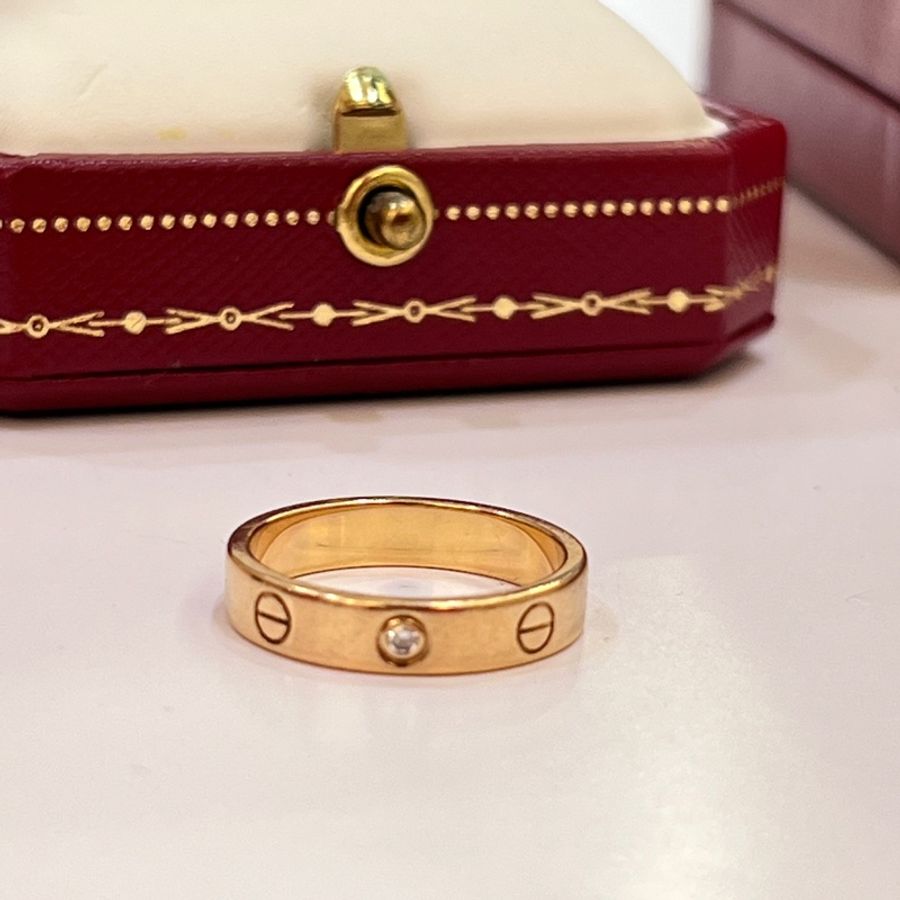 Cartier LOVE 單鑽18k玫瑰金戒指#53-0
