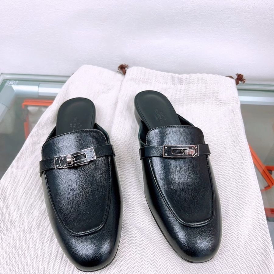 閒置 Hermes kelly mule oz 黑銀穆勒鞋 37碼-0