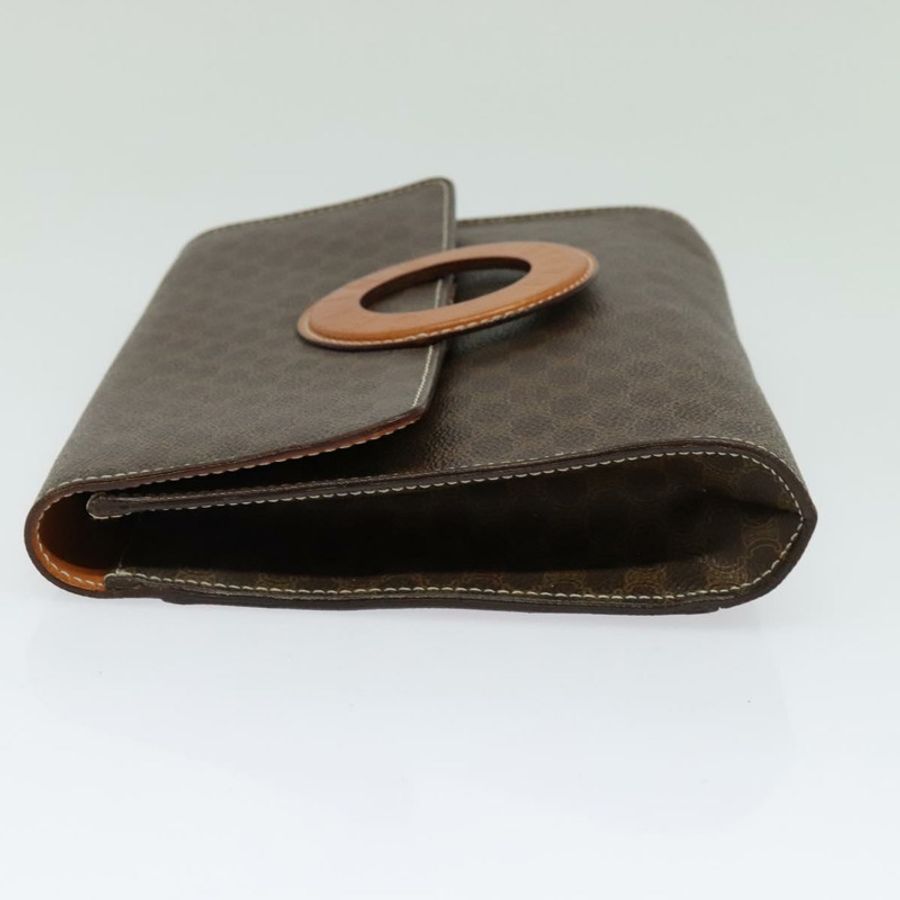 【日本直送】CELINE Macadam帆布圓形Logo手拿包 PVC皮革 棕色 金色 正品 bs29367-2