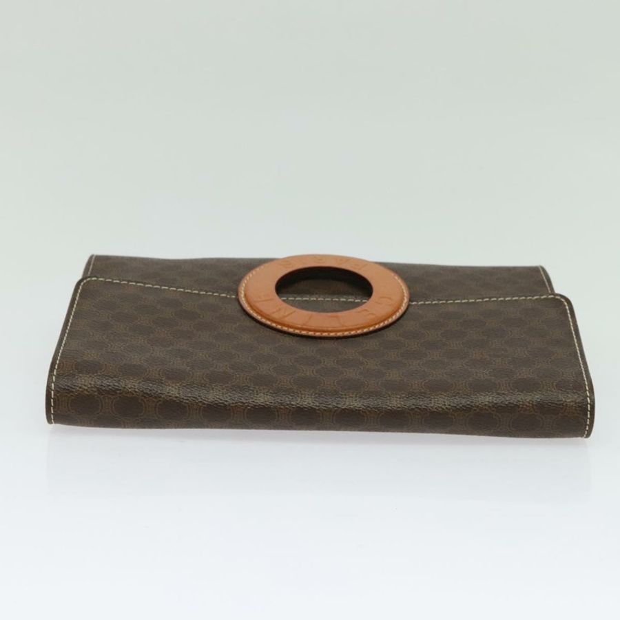 【日本直送】CELINE Macadam帆布圓形Logo手拿包 PVC皮革 棕色 金色 正品 bs29367-4