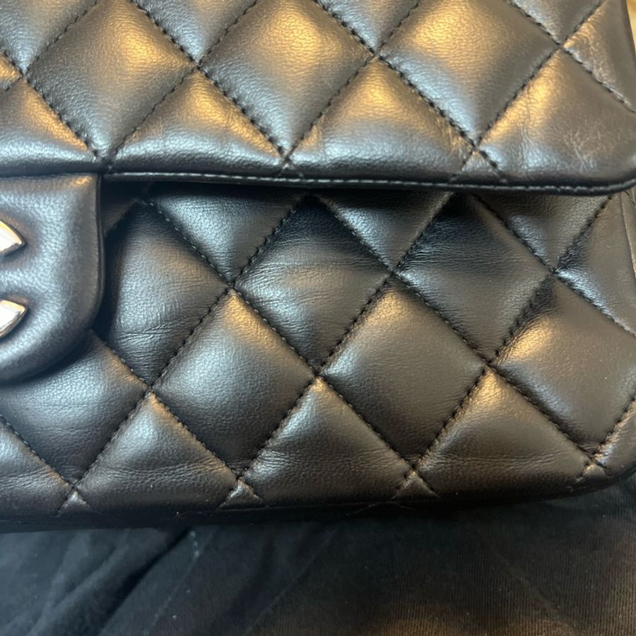 Chanel cf coco 25黑銀羊皮經典包-17