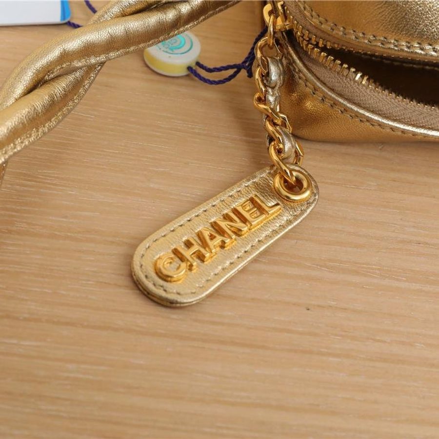 中古 麻花肩带斜挎包 金色 4开-5